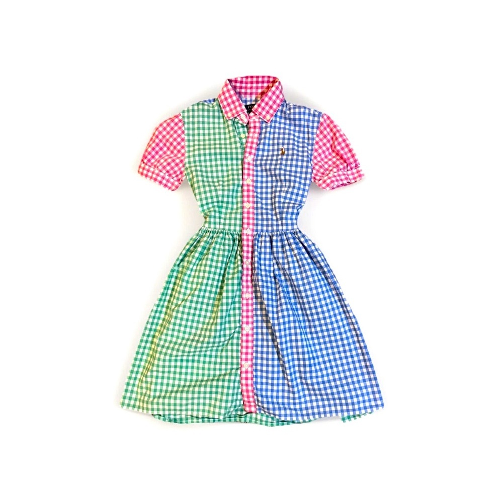 Polo Ralph Lauren Girls Sz 12 Gingham Cotton Poplin Shirt Dress Easter Pink Blue